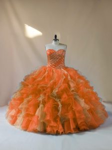 Multi-color Organza Lace Up Quinceanera Dresses Sleeveless Floor Length Beading and Ruffles