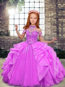 Lilac Sleeveless Beading Floor Length Kids Pageant Dress