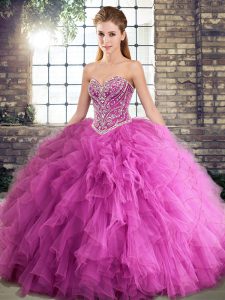 Floor Length Rose Pink Quinceanera Dress Sweetheart Sleeveless Lace Up