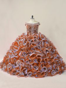 Exceptional Sleeveless Court Train Beading and Ruffles Quinceanera Gown