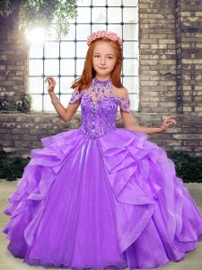 Floor Length Ball Gowns Sleeveless Lavender Pageant Dress Toddler Lace Up