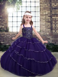 Beauteous Purple Sleeveless Beading Floor Length Pageant Dresses