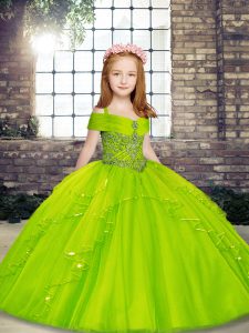 Hot Selling Straps Neckline Beading Little Girls Pageant Dress Sleeveless Lace Up
