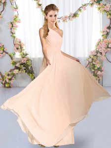 Excellent Peach Chiffon Lace Up Vestidos de Damas Sleeveless Floor Length Ruching