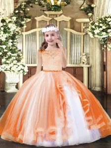 Charming Orange Ball Gowns Lace Pageant Gowns For Girls Zipper Tulle Sleeveless Floor Length