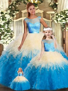 Sweet Multi-color Scoop Backless Lace and Ruffles Quince Ball Gowns Sleeveless