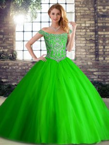 Clearance Sleeveless Brush Train Beading Lace Up 15 Quinceanera Dress