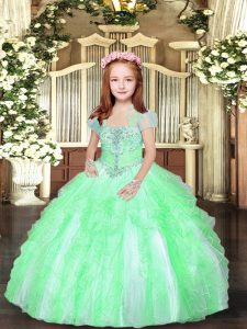 Lace Up Straps Beading and Ruffles Little Girls Pageant Gowns Tulle Sleeveless