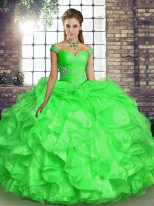Inexpensive Quinceanera Gown Military Ball and Sweet 16 and Quinceanera with Beading and Ruffles Off The Shoulder Sleeveless Lace Up
