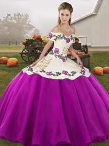 White And Purple Lace Up 15 Quinceanera Dress Embroidery Sleeveless Floor Length