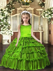 Olive Green Sleeveless Ruffled Layers Floor Length High School Pageant Dress