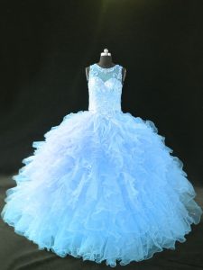 Ball Gowns Sleeveless Blue and Light Blue Sweet 16 Quinceanera Dress Lace Up