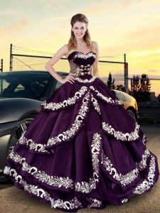 Suitable Floor Length Purple 15th Birthday Dress Sweetheart Sleeveless Lace Up