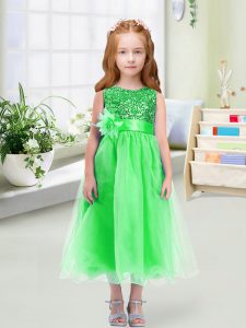Customized Green Zipper Scoop Sequins and Hand Made Flower Little Girls Pageant Dress Wholesale Organza Sleeveless