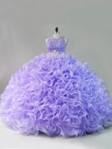 Shining Floor Length Lace Up 15 Quinceanera Dress Lavender for Sweet 16 and Quinceanera with Beading