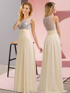 Floor Length Champagne Dama Dress for Quinceanera Chiffon Sleeveless Beading