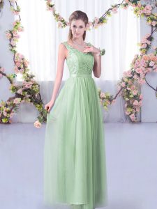 Custom Designed Floor Length Empire Sleeveless Apple Green Court Dresses for Sweet 16 Side Zipper