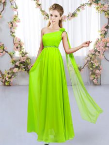 Fashion Empire Dama Dress Yellow Green One Shoulder Chiffon Sleeveless Floor Length Lace Up