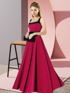Clearance Sleeveless Floor Length Belt Zipper Dama Dress with Fuchsia