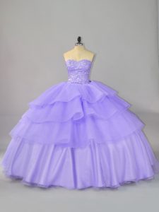 Lavender Sleeveless Organza Lace Up Quinceanera Dress for Sweet 16 and Quinceanera