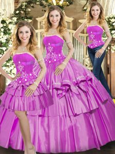 Low Price Strapless Sleeveless Lace Up Quinceanera Dress Lilac Taffeta