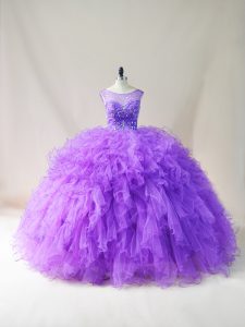Modern Tulle Sleeveless Floor Length Quince Ball Gowns and Beading and Ruffles