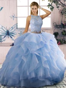 Sleeveless Beading and Ruffles Zipper 15 Quinceanera Dress