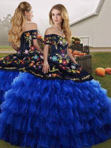 Sleeveless Embroidery and Ruffled Layers Lace Up 15th Birthday Dress