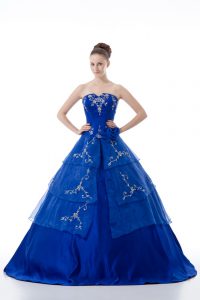 Royal Blue Sleeveless Organza Lace Up Quinceanera Gown for Sweet 16 and Quinceanera