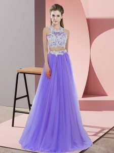 Lace Dama Dress Lavender Zipper Sleeveless Floor Length