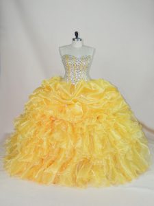 Gold Sleeveless Organza Lace Up Quinceanera Dress for Sweet 16 and Quinceanera