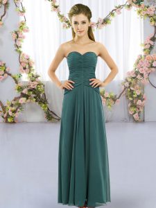 Clearance Chiffon Sweetheart Sleeveless Lace Up Ruching Vestidos de Damas in Peacock Green