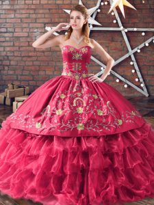 Trendy Sleeveless Lace Up Floor Length Embroidery and Ruffled Layers Quinceanera Gown
