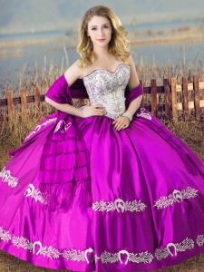 Excellent Satin Sleeveless Floor Length Quinceanera Dress and Embroidery