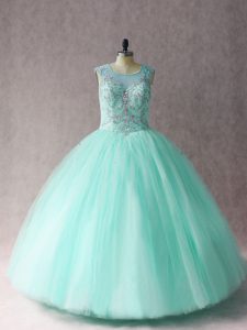 Wonderful Floor Length Lace Up Sweet 16 Quinceanera Dress Apple Green for Sweet 16 and Quinceanera with Beading