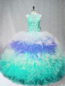 Charming Multi-color Quinceanera Dress Sweet 16 and Quinceanera with Beading and Ruffles Scoop Sleeveless Zipper