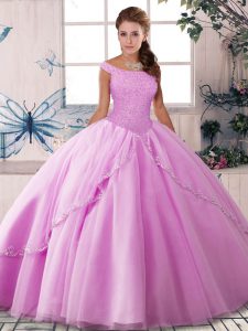 Sleeveless Brush Train Lace Up Beading Quinceanera Gown