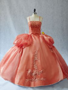 Unique Ball Gowns 15th Birthday Dress Rust Red Straps Organza Sleeveless Floor Length Lace Up