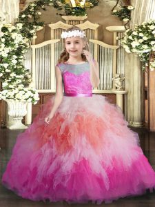 Glorious Tulle Sleeveless Floor Length Pageant Gowns For Girls and Lace and Ruffles
