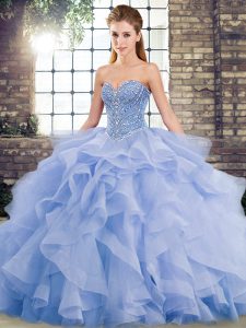 Lavender Vestidos de Quinceanera Tulle Brush Train Sleeveless Beading and Ruffles