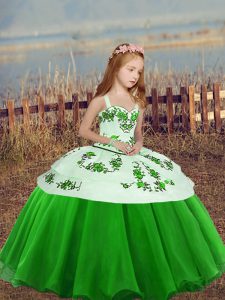 Sleeveless Floor Length Embroidery Lace Up Kids Pageant Dress with