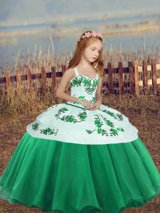 Green Ball Gowns Straps Sleeveless Organza Floor Length Side Zipper Embroidery Child Pageant Dress