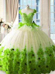 Delicate Ball Gowns Vestidos de Quinceanera Scoop Tulle Sleeveless Floor Length Zipper