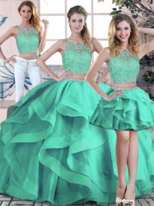 Vintage Floor Length Turquoise Vestidos de Quinceanera Scoop Sleeveless Zipper