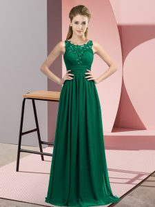 Best Selling Peacock Green Empire Beading and Appliques Quinceanera Dama Dress Zipper Chiffon Sleeveless Floor Length
