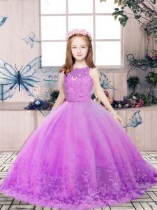 Stylish Floor Length Ball Gowns Sleeveless Lilac Kids Formal Wear Backless