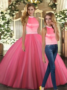 Floor Length Backless Quinceanera Dress Coral Red for Sweet 16 and Quinceanera with Beading