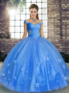 Latest Sleeveless Beading and Appliques Lace Up Ball Gown Prom Dress
