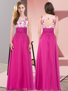 Graceful Fuchsia Court Dresses for Sweet 16 Wedding Party with Appliques Scoop Sleeveless Backless