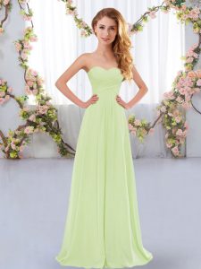 Empire Quinceanera Court of Honor Dress Yellow Green Sweetheart Chiffon Sleeveless Floor Length Lace Up
